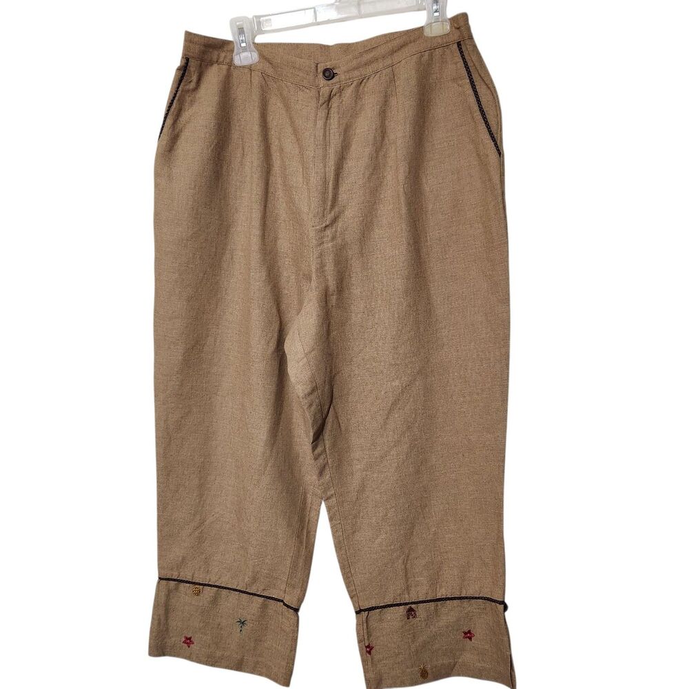E.l.c.c Set Top Pants Size Medium/Large Brown Embroidered Silk-Linen-Rayon. - Picture 12 of 15